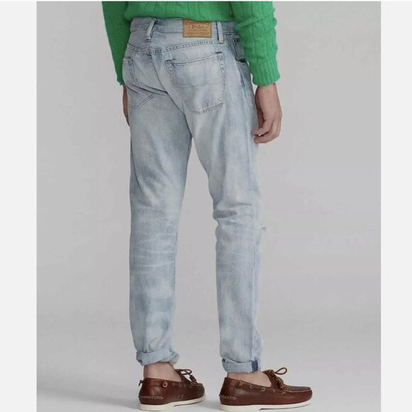 Polo Ralph Lauren The Varick Slim Straight Distressed Sun Faded Jeans - Picture 4 of 6